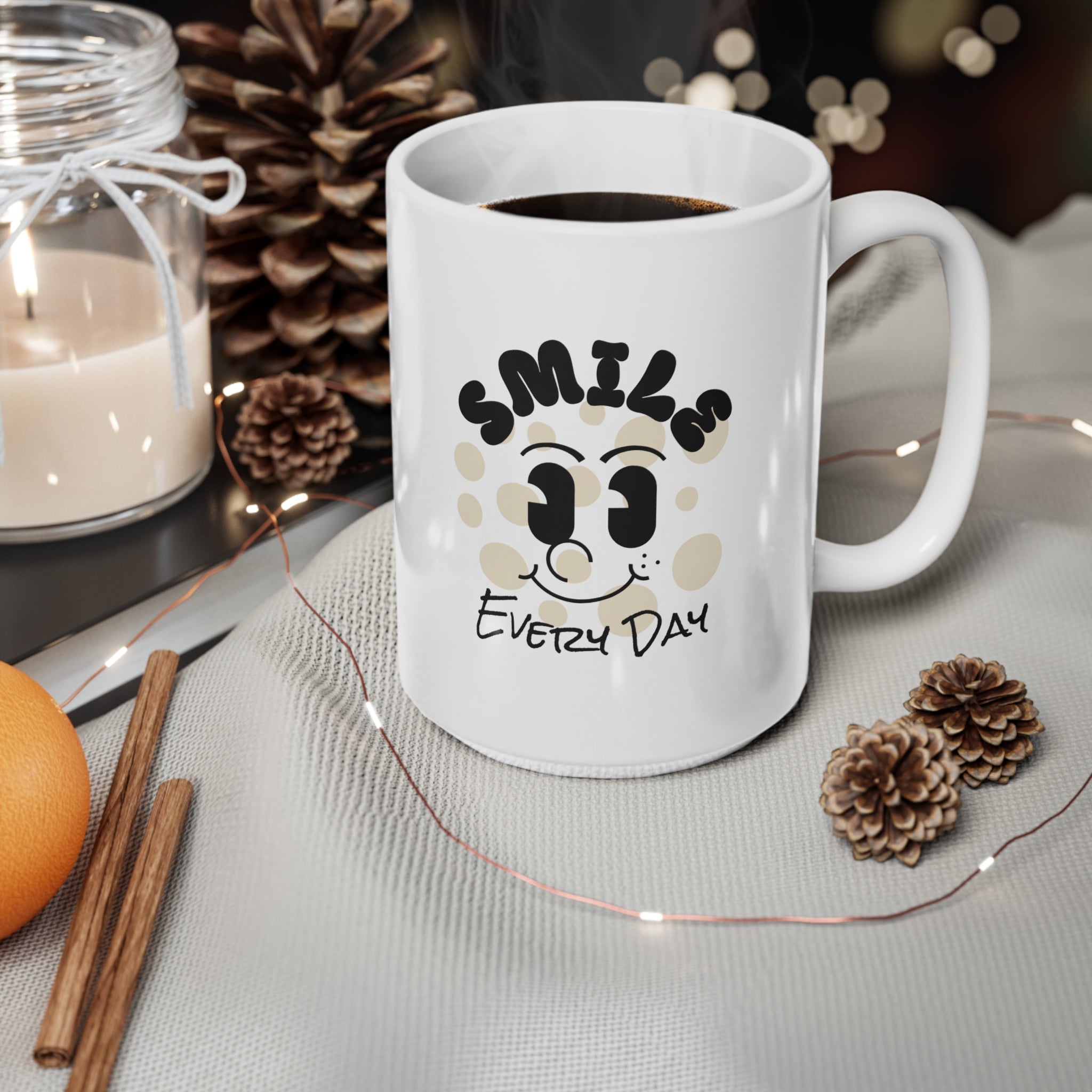 Smile Every Day Ceramic Coffee Mug UK — Cute Retro Face Design