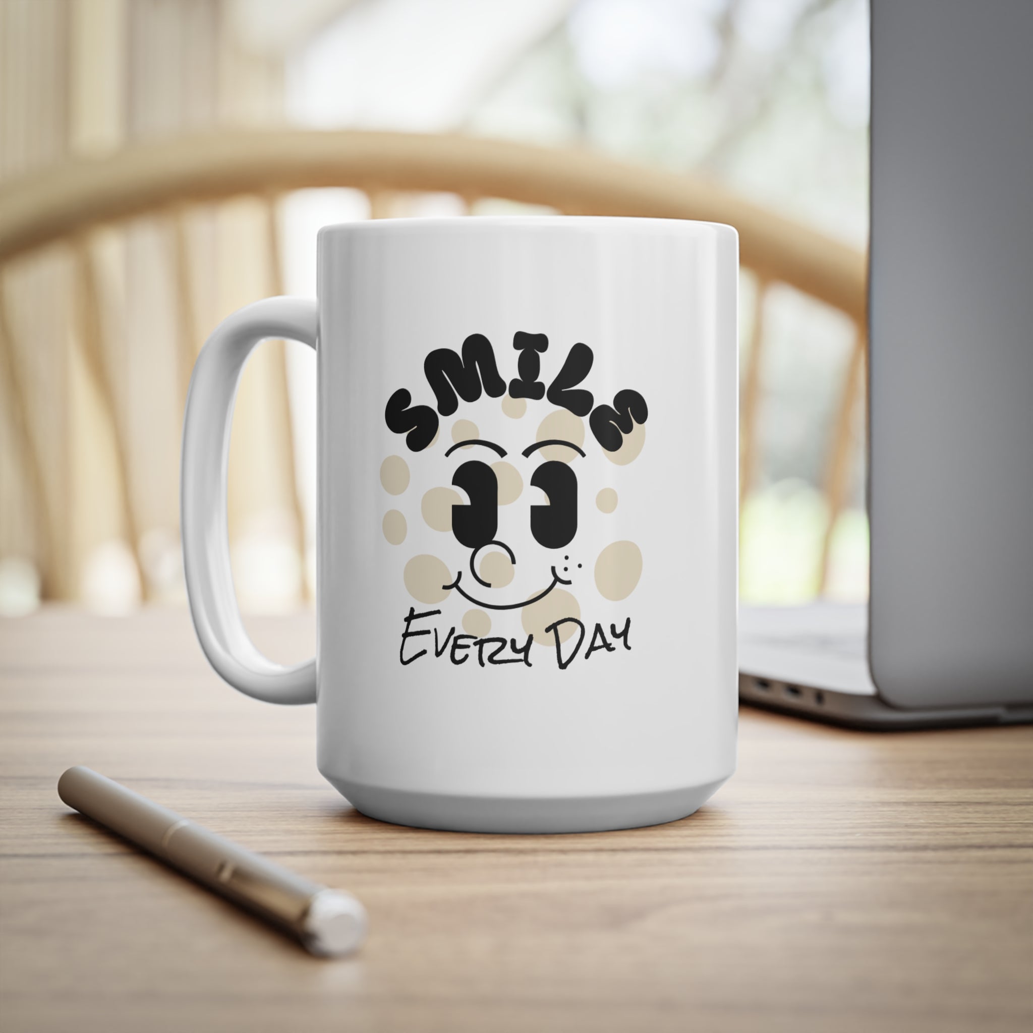 Smile Every Day Ceramic Coffee Mug UK — Cute Retro Face Design