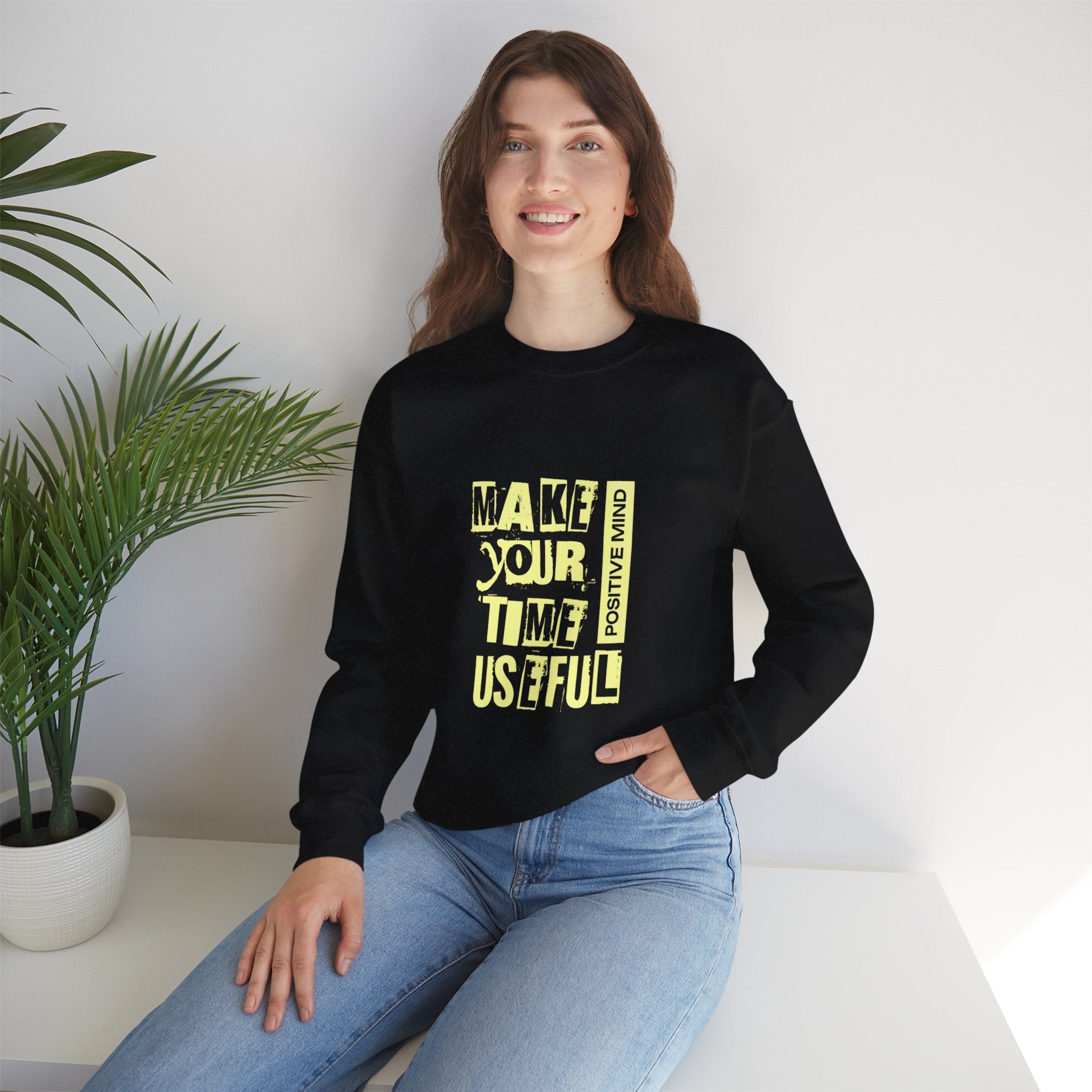 Make Your Time Useful Crewneck Sweatshirt UK — Positive Mind Motivational Pullover